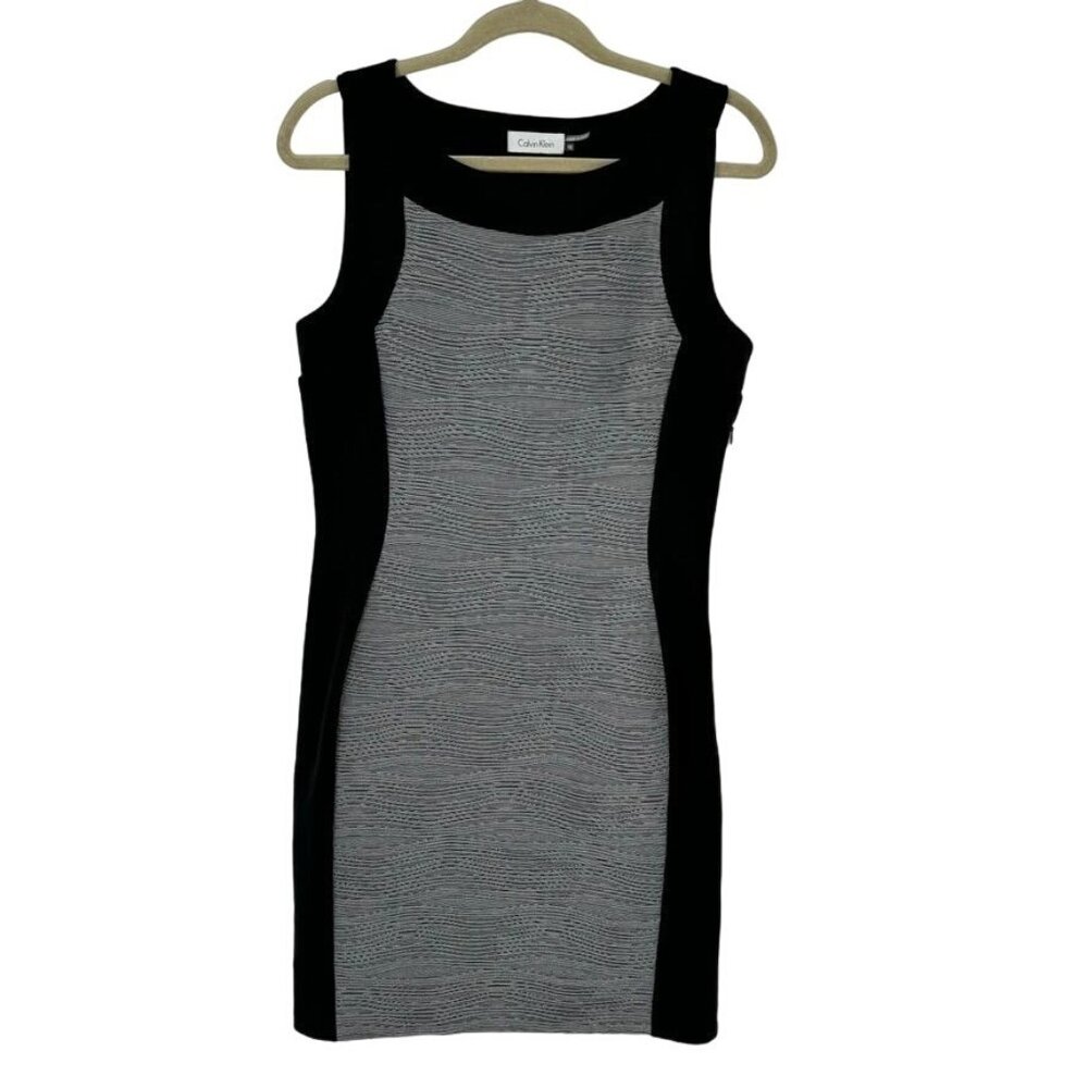Calvin Klein Womens Sleeveless Sheath Dress Black Gray colorblock Size 10